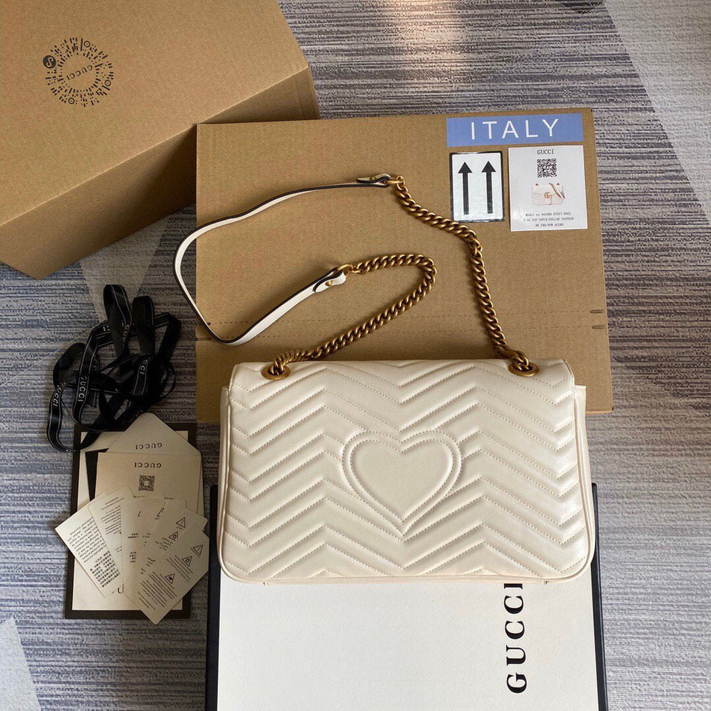 Gucci 443496 GG Marmont Medium Matelass¨¦ Shoulder Bag White - luxibagsmall