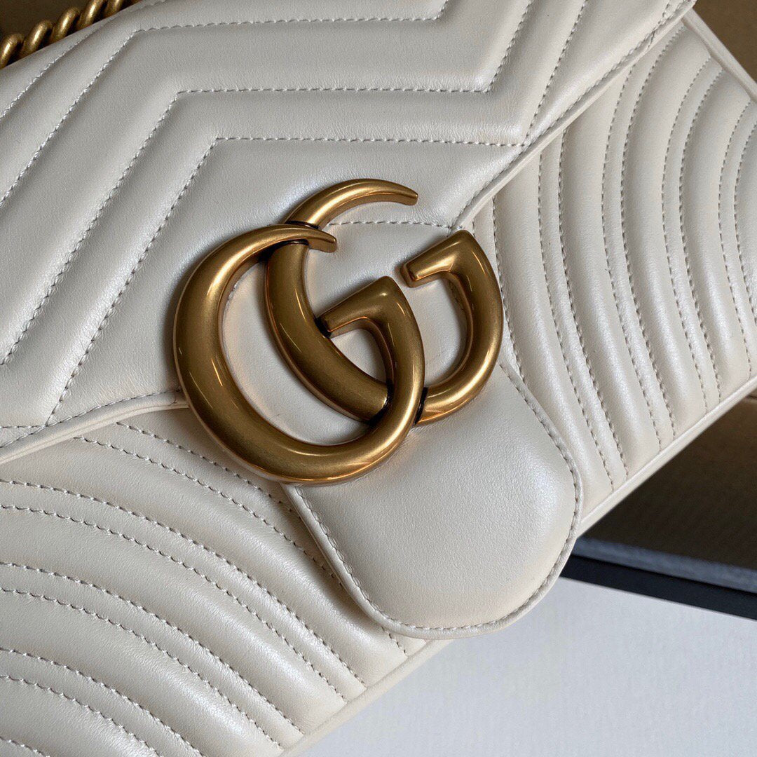 Gucci 443496 GG Marmont Medium Matelass¨¦ Shoulder Bag White - luxibagsmall