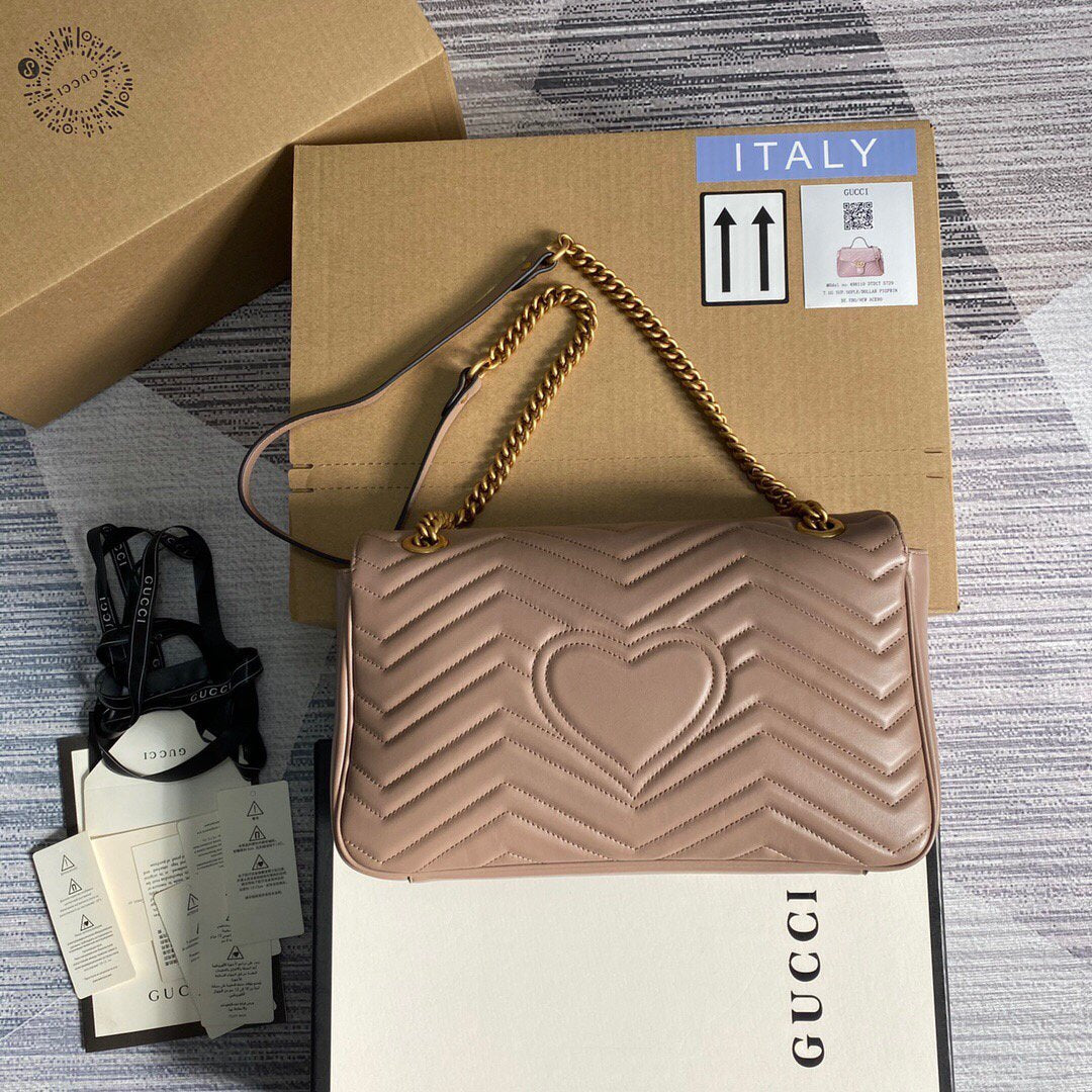 Gucci 443496 GG Marmont Medium Matelass¨¦ Shoulder Bag Light Pink - luxibagsmall