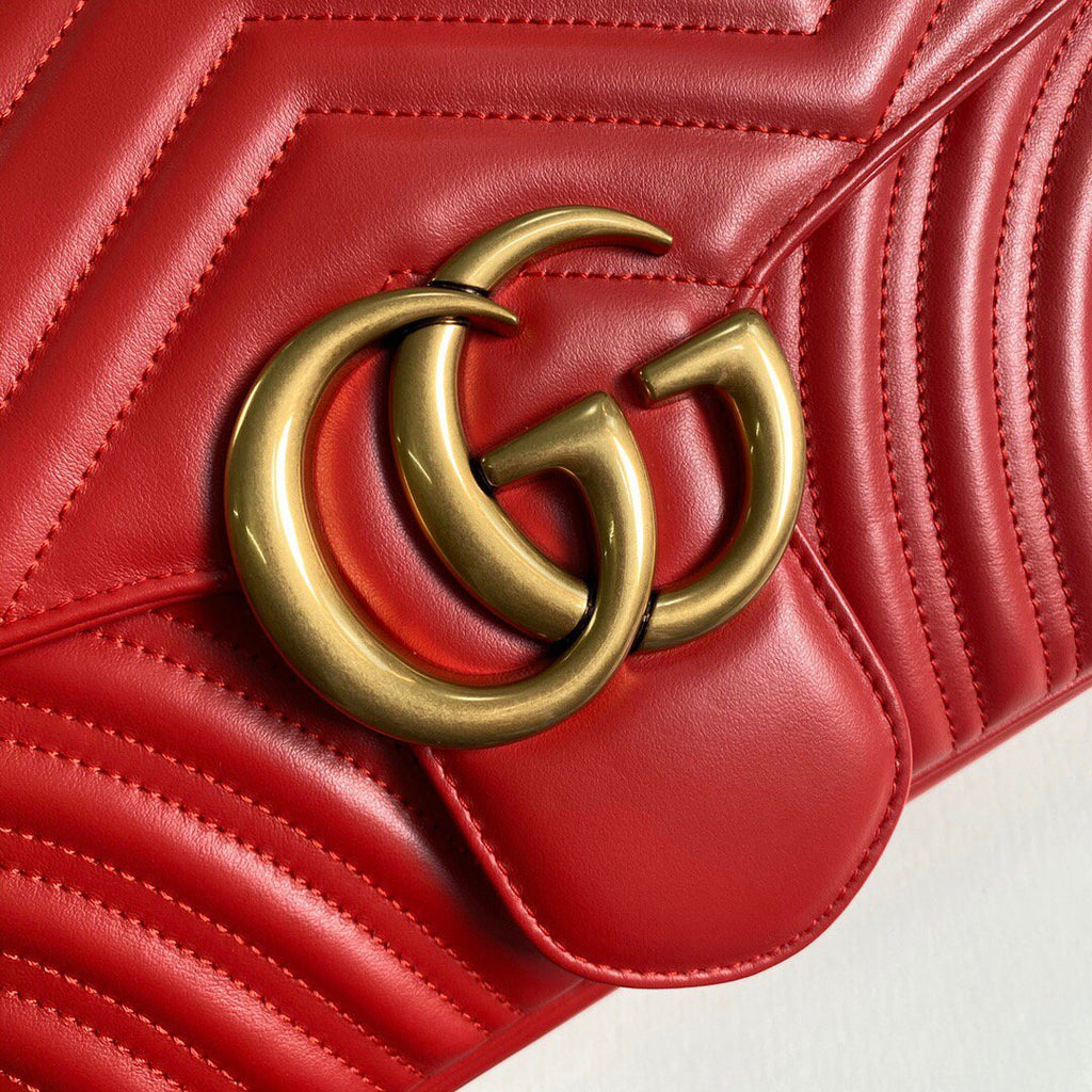 Gucci 443496 GG Marmont Medium Matelass¨¦ Shoulder Bag Red - luxibagsmall