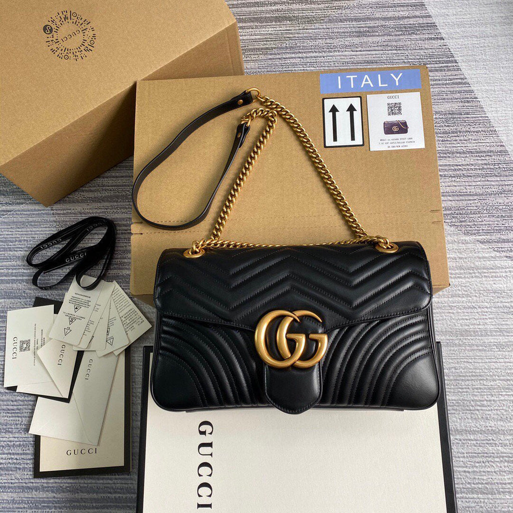 Gucci 443496 GG Marmont Medium Matelass¨¦ Shoulder Bag Black - luxibagsmall