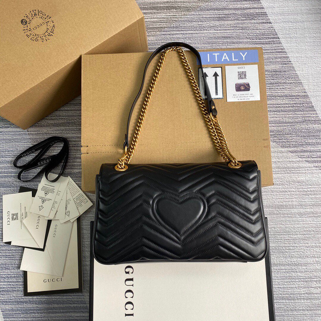 Gucci 443496 GG Marmont Medium Matelass¨¦ Shoulder Bag Black - luxibagsmall