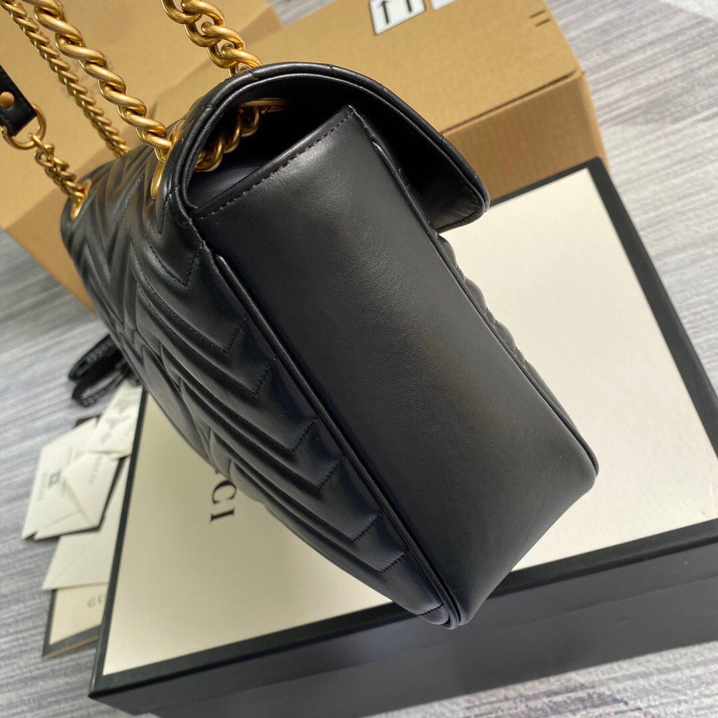 Gucci 443496 GG Marmont Medium Matelass¨¦ Shoulder Bag Black - luxibagsmall