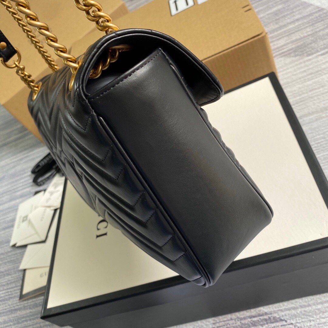 Gucci 443496 GG Marmont Medium Matelass¨¦ Shoulder Bag Black - luxibagsmall