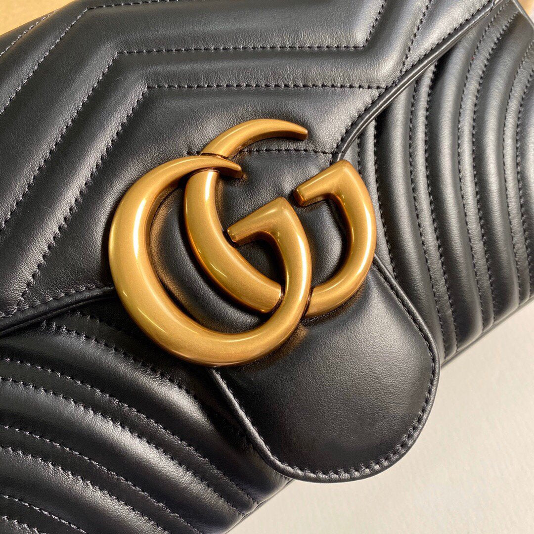 Gucci 443496 GG Marmont Medium Matelass¨¦ Shoulder Bag Black - luxibagsmall