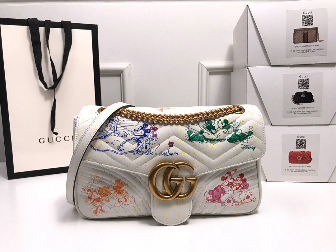 Gucci 443496 GG Marmont Medium Matelass¨¦ Shoulder Bag White and printer - luxibagsmall