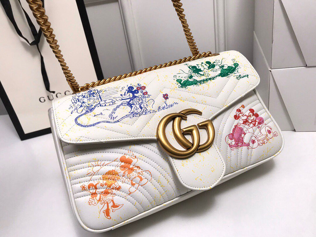 Gucci 443496 GG Marmont Medium Matelass¨¦ Shoulder Bag White and printer - luxibagsmall