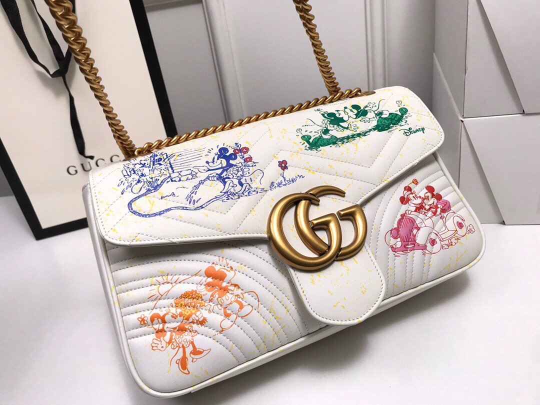 Gucci 443496 GG Marmont Medium Matelass¨¦ Shoulder Bag White and printer - luxibagsmall