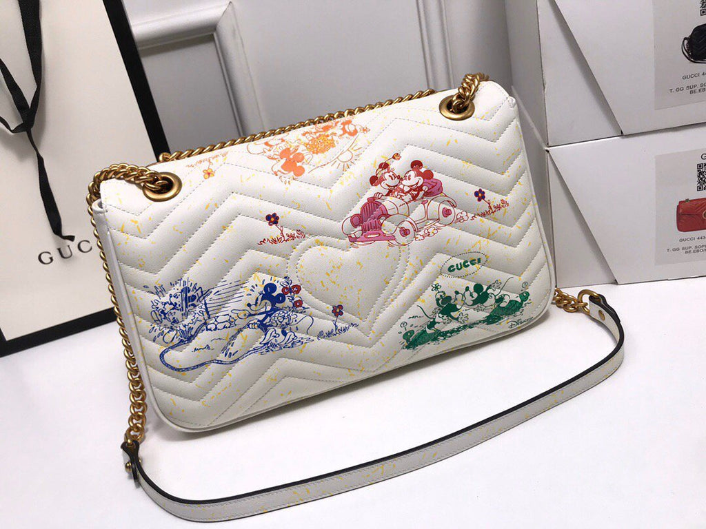 Gucci 443496 GG Marmont Medium Matelass¨¦ Shoulder Bag White and printer - luxibagsmall