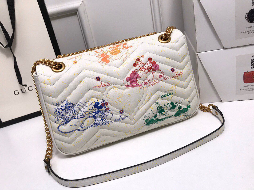 Gucci 443496 GG Marmont Medium Matelass¨¦ Shoulder Bag White and printer - luxibagsmall