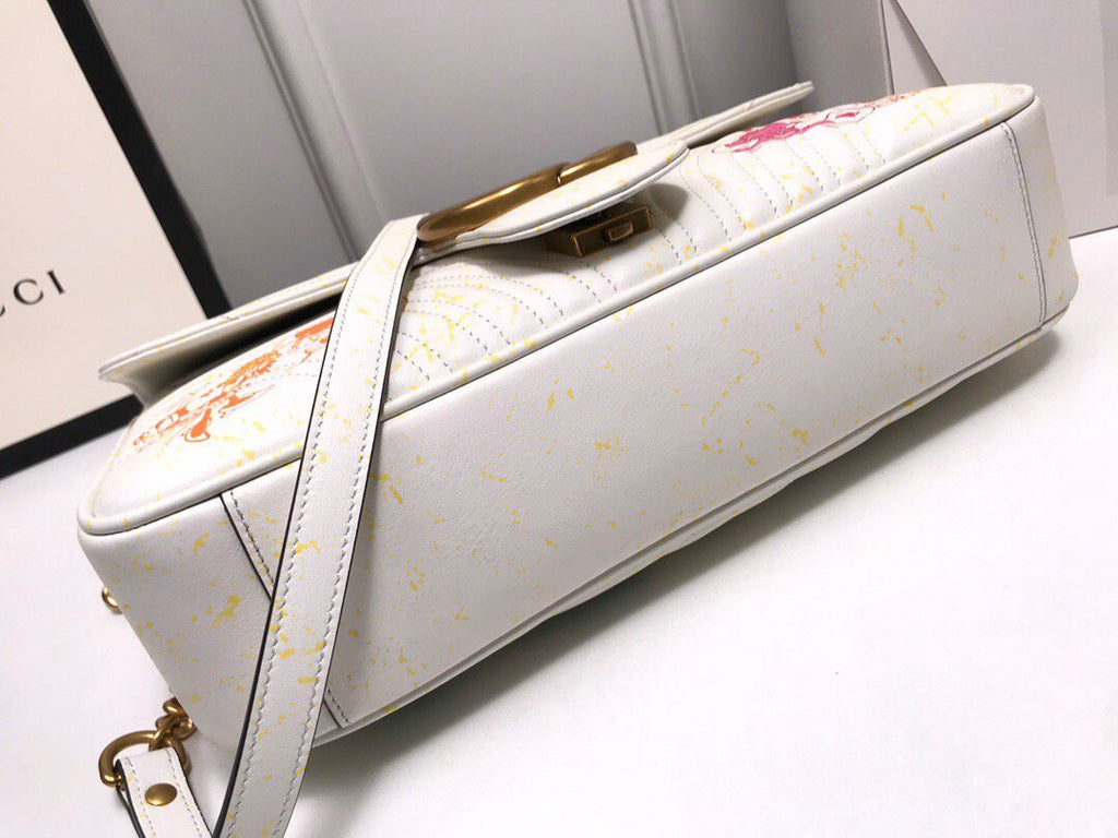 Gucci 443496 GG Marmont Medium Matelass¨¦ Shoulder Bag White and printer - luxibagsmall