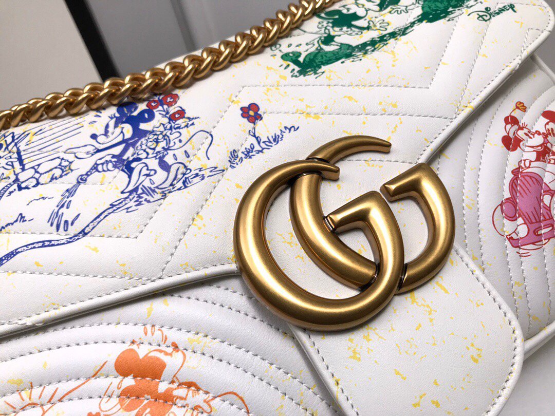 Gucci 443496 GG Marmont Medium Matelass¨¦ Shoulder Bag White and printer - luxibagsmall