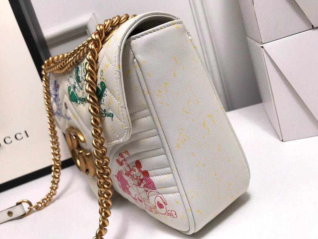 Gucci 443496 GG Marmont Medium Matelass¨¦ Shoulder Bag White and printer - luxibagsmall