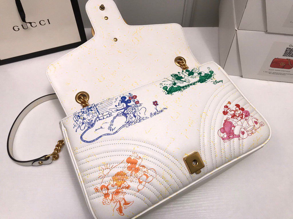 Gucci 443496 GG Marmont Medium Matelass¨¦ Shoulder Bag White and printer - luxibagsmall