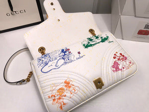 Gucci 443496 GG Marmont Medium Matelass¨¦ Shoulder Bag White and printer - luxibagsmall