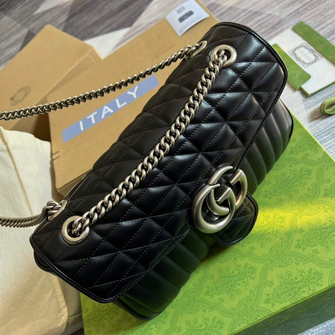 Gucci 443496 GG Marmont medium shoulder bag Black