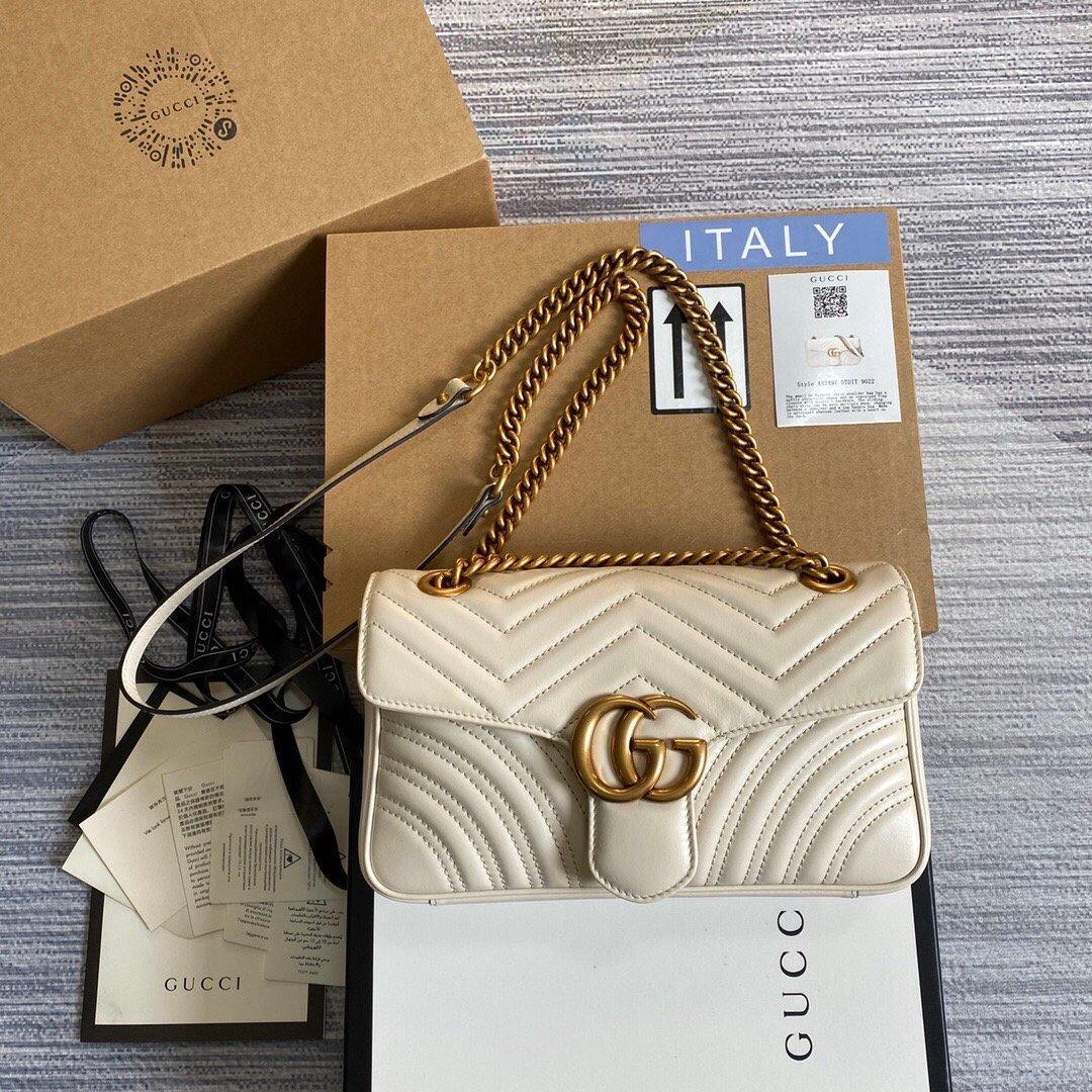 Gucci 443497 GG Marmont Matelass¨¦ Shoulder Bag White - luxibagsmall