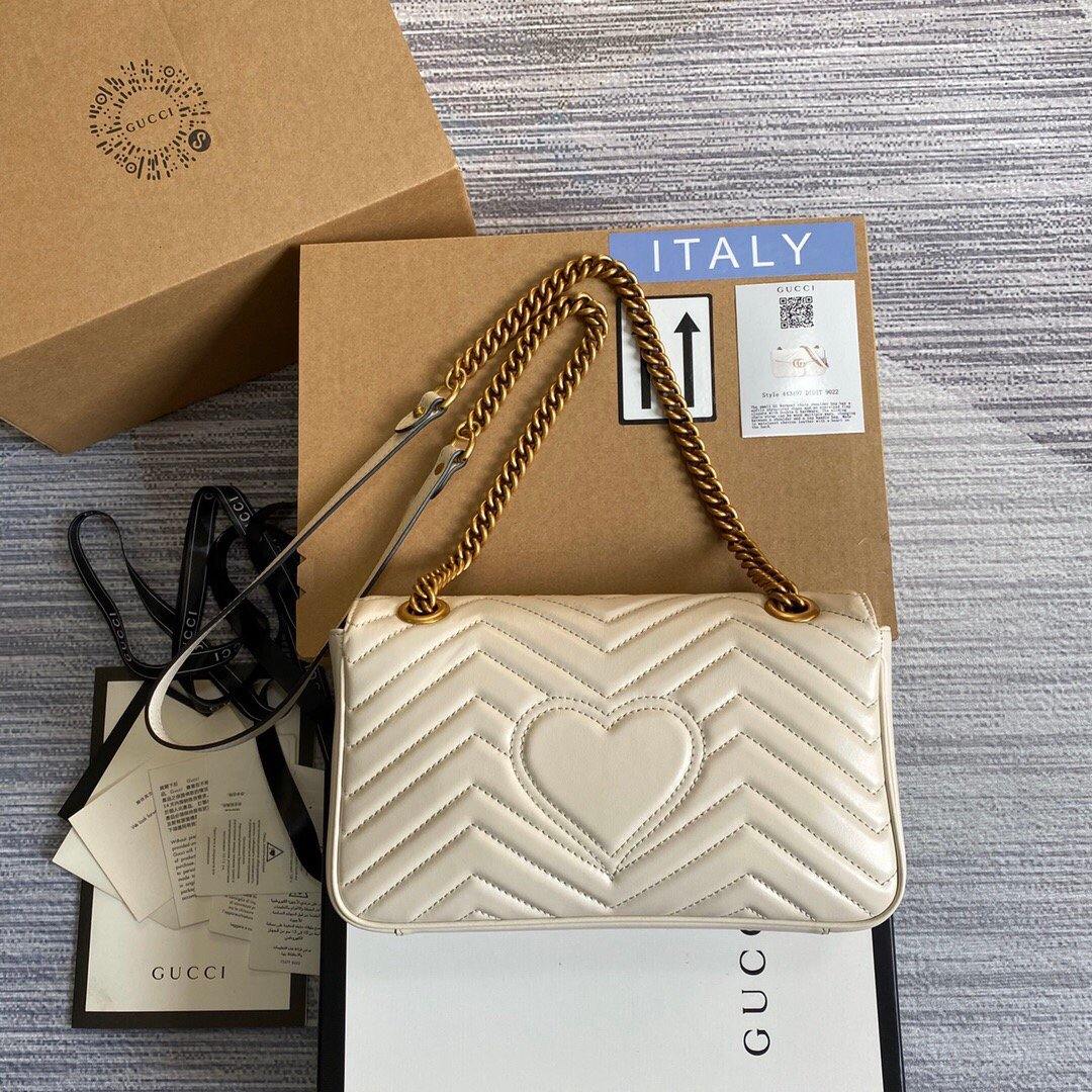 Gucci 443497 GG Marmont Matelass¨¦ Shoulder Bag White - luxibagsmall