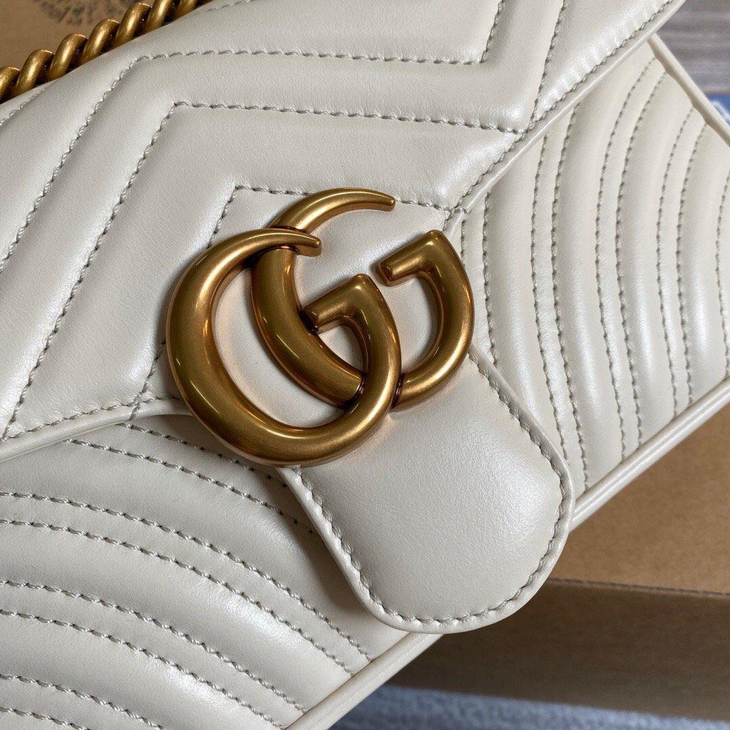 Gucci 443497 GG Marmont Matelass¨¦ Shoulder Bag White - luxibagsmall
