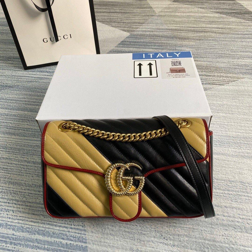 Gucci 443497 GG Marmont Matelass¨¦ Shoulder Bag Black Yellow - luxibagsmall