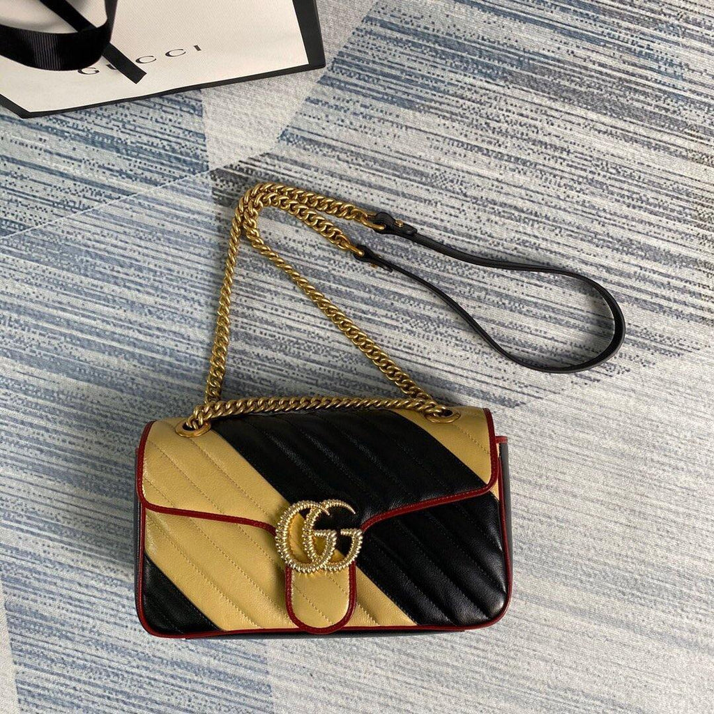Gucci 443497 GG Marmont Matelass¨¦ Shoulder Bag Black Yellow - luxibagsmall