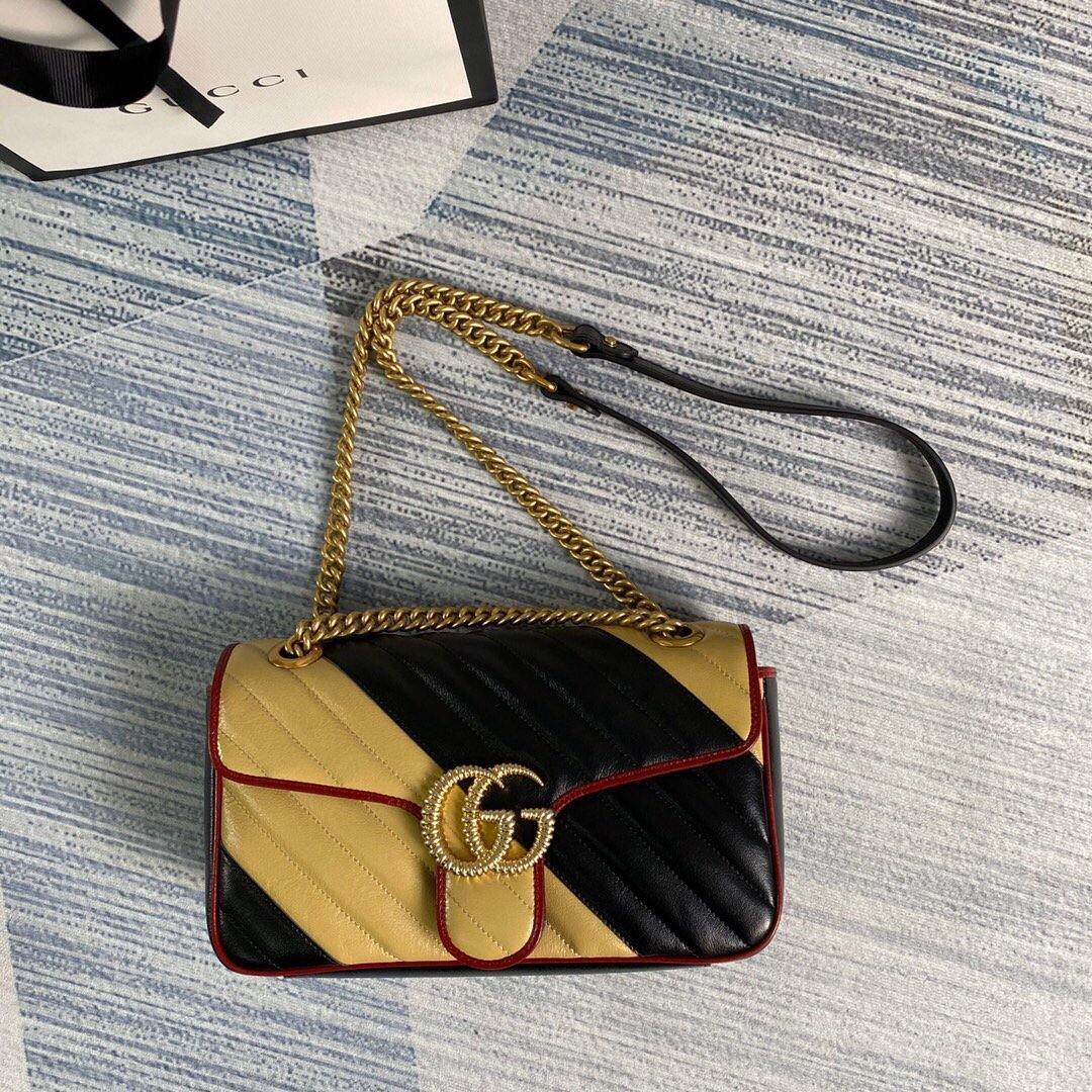 Gucci 443497 GG Marmont Matelass¨¦ Shoulder Bag Black Yellow - luxibagsmall