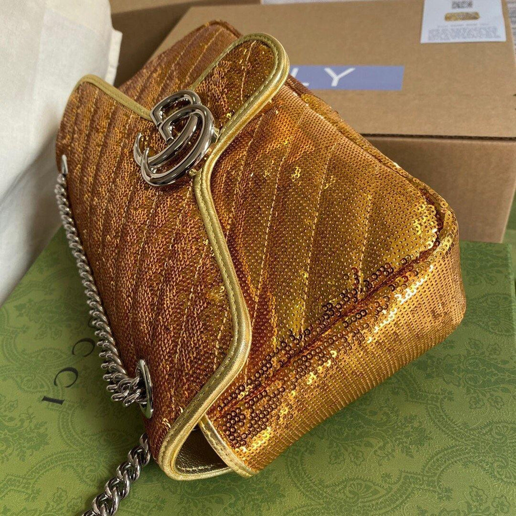 Gucci 443497 GG Marmont Matelass¨¦ shoulder Sequin Bag Gold - luxibagsmall