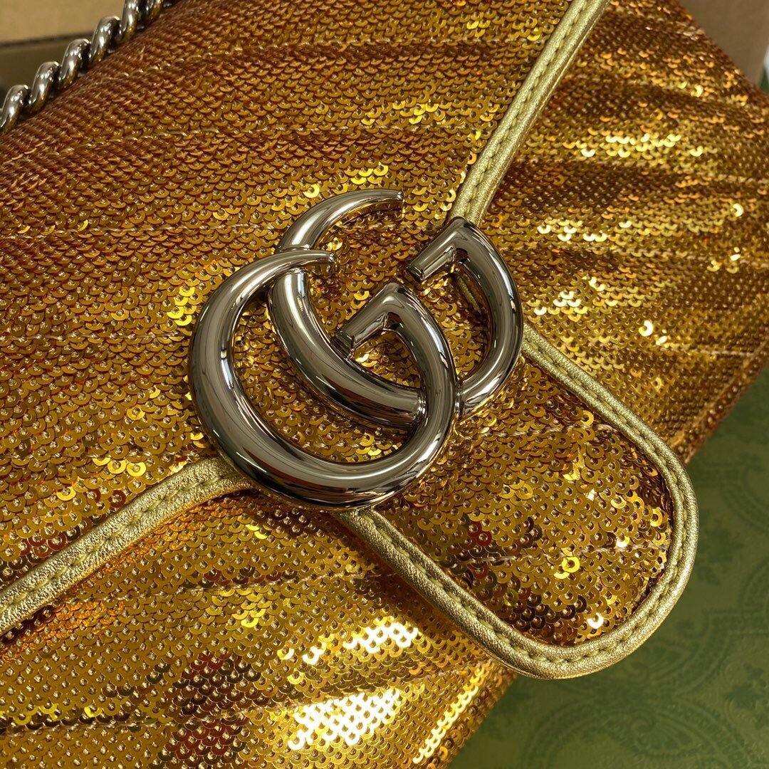 Gucci 443497 GG Marmont Matelass¨¦ shoulder Sequin Bag Gold - luxibagsmall