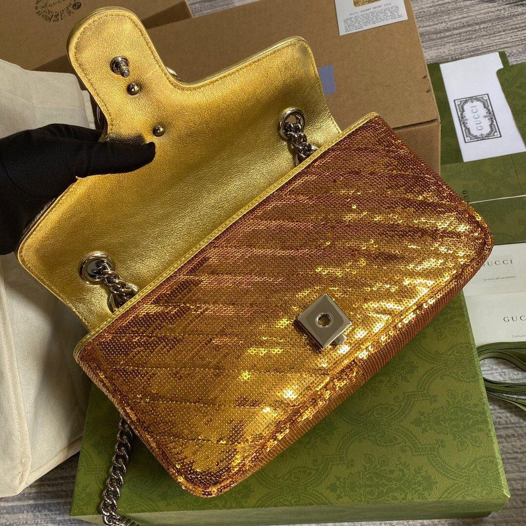 Gucci 443497 GG Marmont Matelass¨¦ shoulder Sequin Bag Gold - luxibagsmall