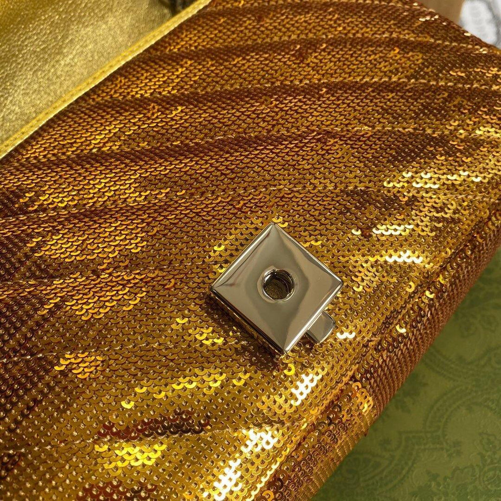 Gucci 443497 GG Marmont Matelass¨¦ shoulder Sequin Bag Gold - luxibagsmall