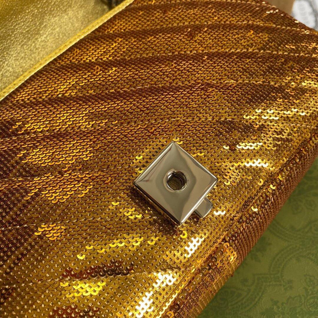 Gucci 443497 GG Marmont Matelass¨¦ shoulder Sequin Bag Gold - luxibagsmall