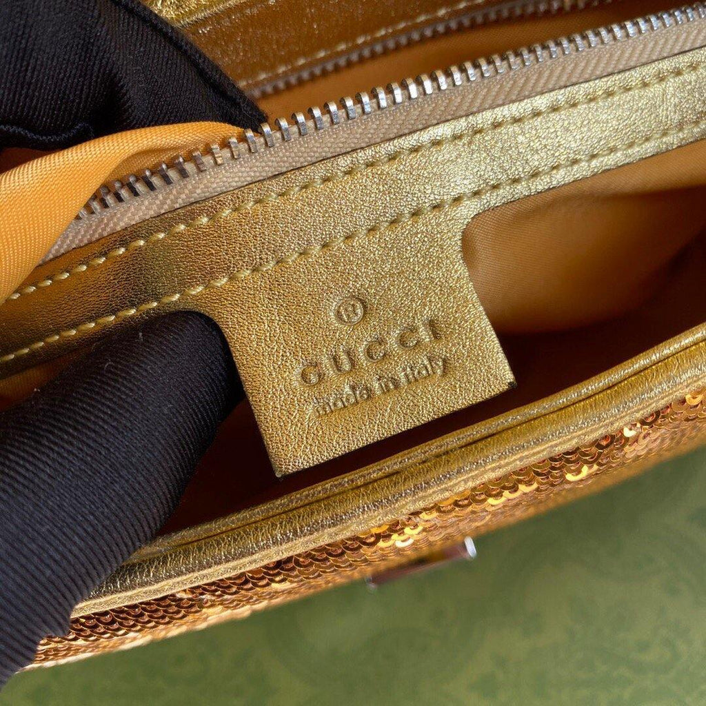 Gucci 443497 GG Marmont Matelass¨¦ shoulder Sequin Bag Gold - luxibagsmall