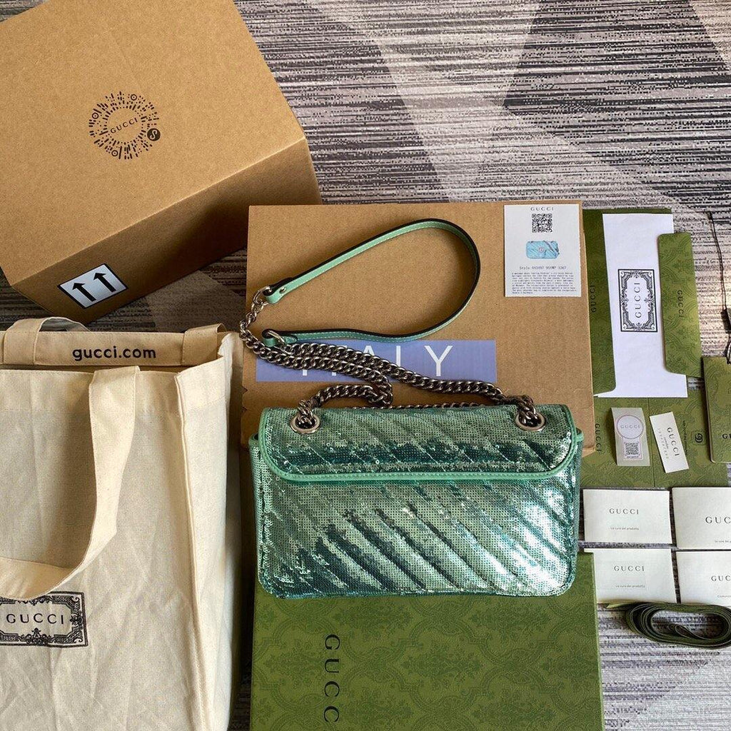 Gucci 443497 GG Marmont Matelass¨¦ shoulder Sequin Bag Green - luxibagsmall