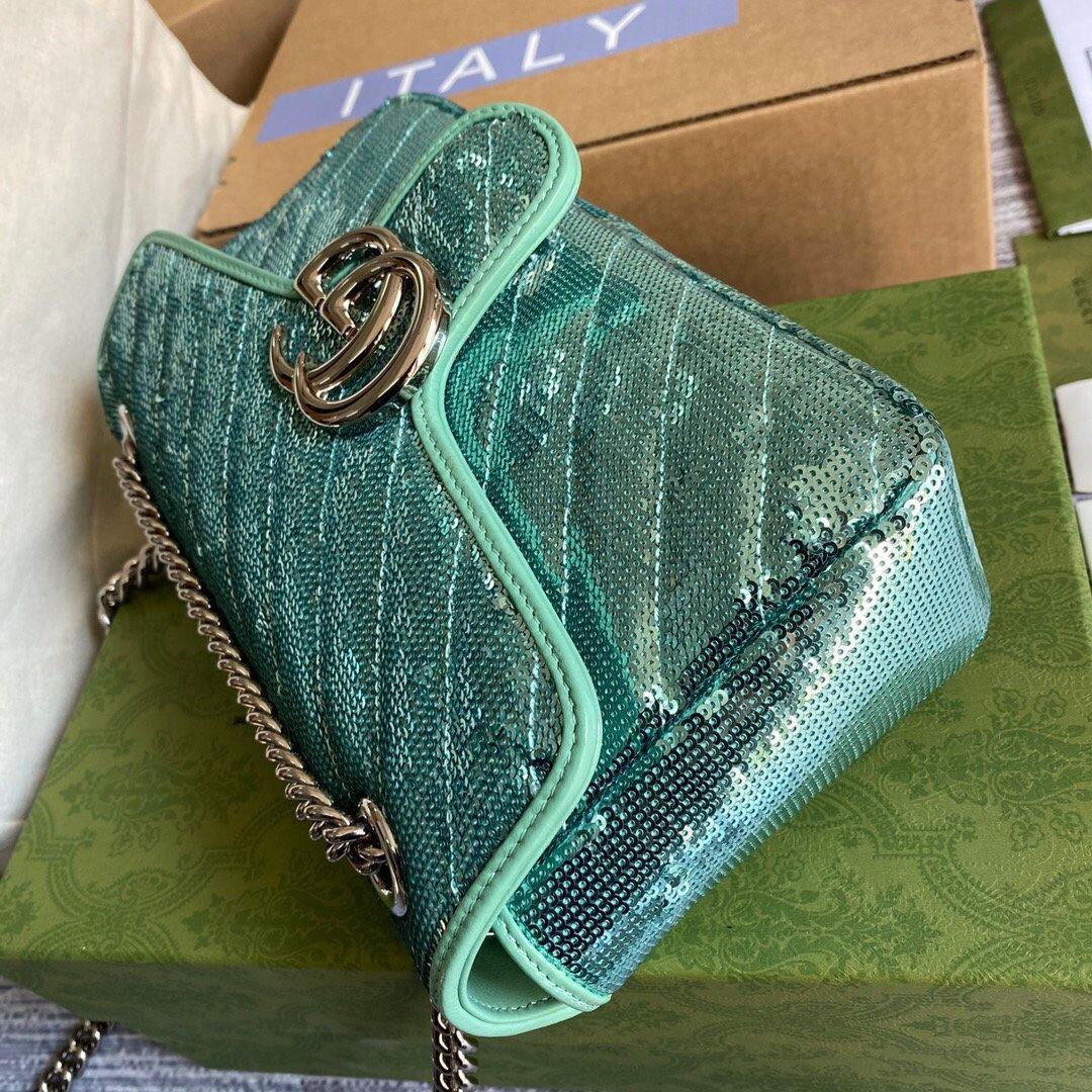 Gucci 443497 GG Marmont Matelass¨¦ shoulder Sequin Bag Green - luxibagsmall