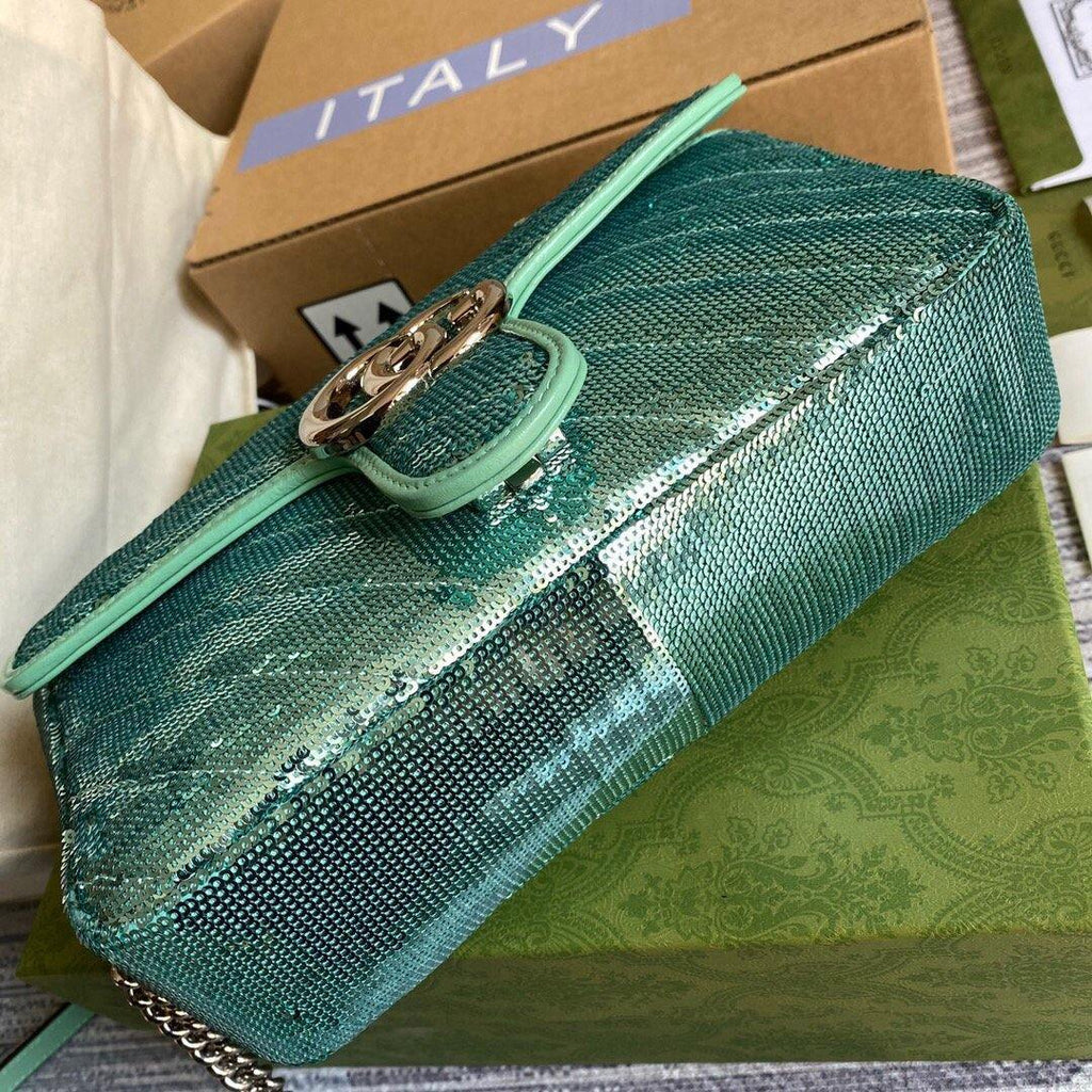 Gucci 443497 GG Marmont Matelass¨¦ shoulder Sequin Bag Green - luxibagsmall
