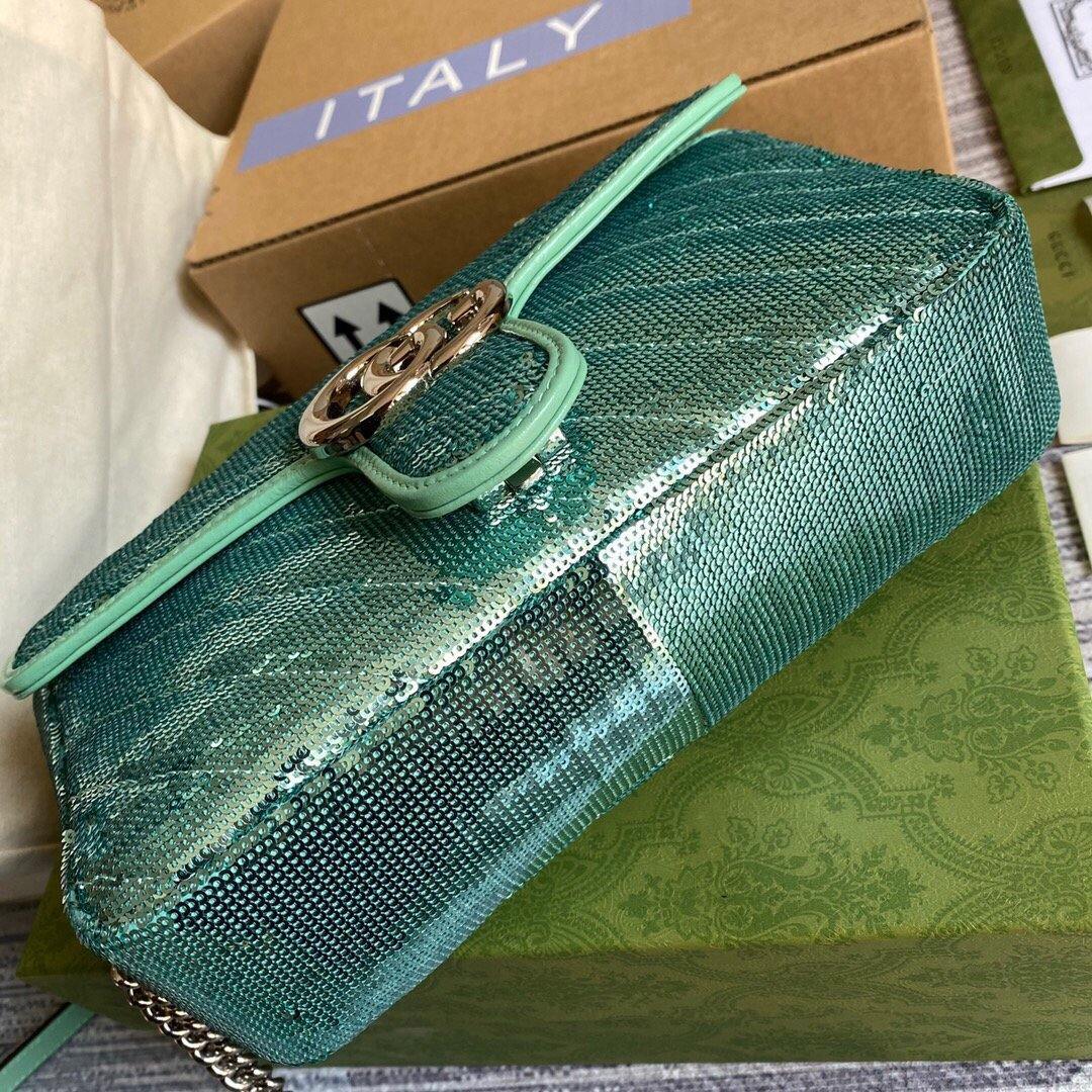 Gucci 443497 GG Marmont Matelass¨¦ shoulder Sequin Bag Green - luxibagsmall