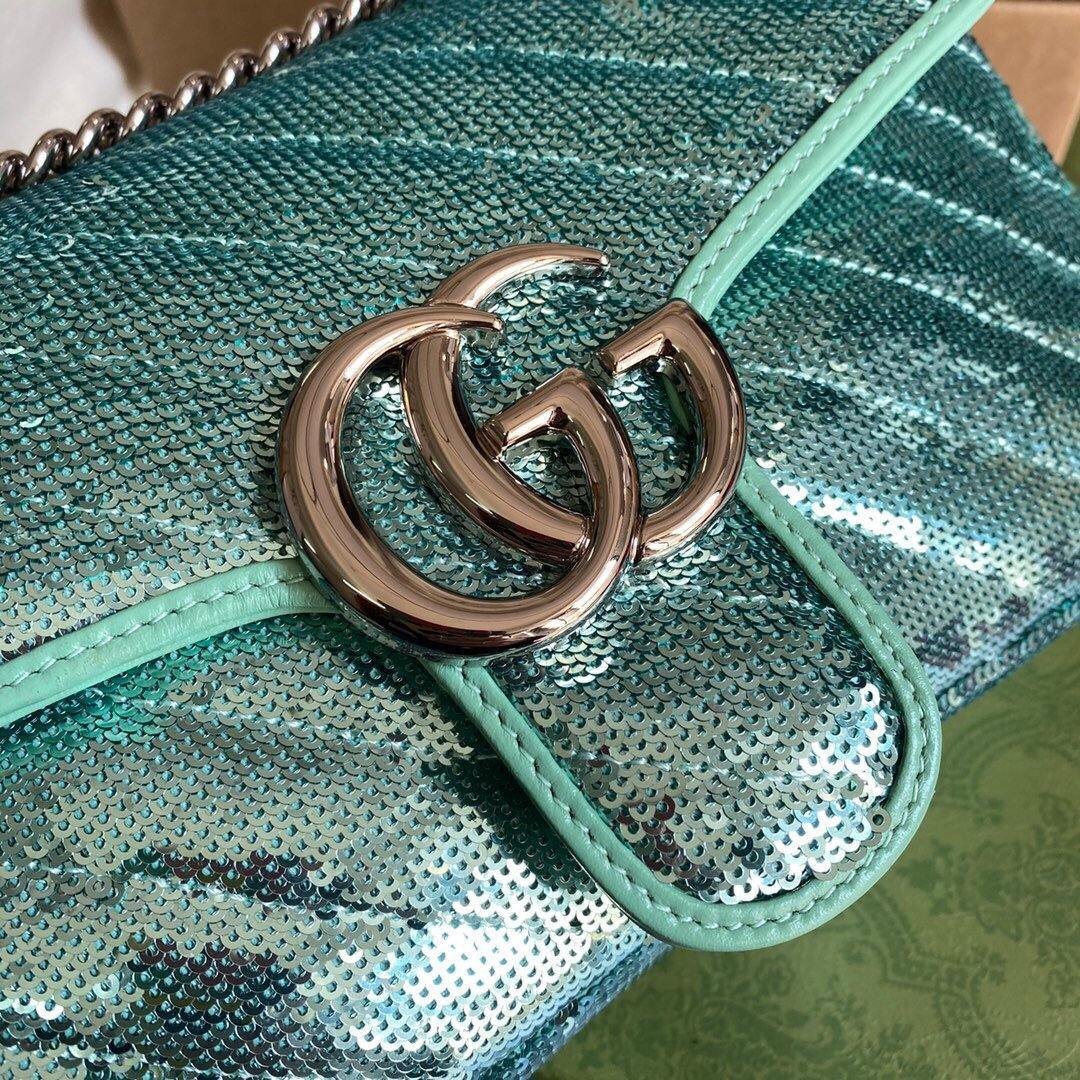 Gucci 443497 GG Marmont Matelass¨¦ shoulder Sequin Bag Green - luxibagsmall