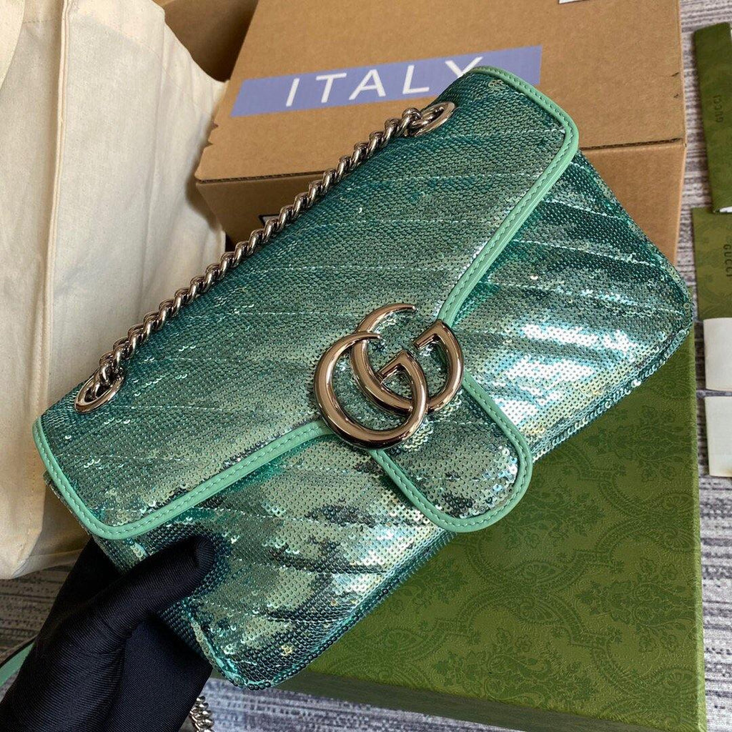 Gucci 443497 GG Marmont Matelass¨¦ shoulder Sequin Bag Green - luxibagsmall