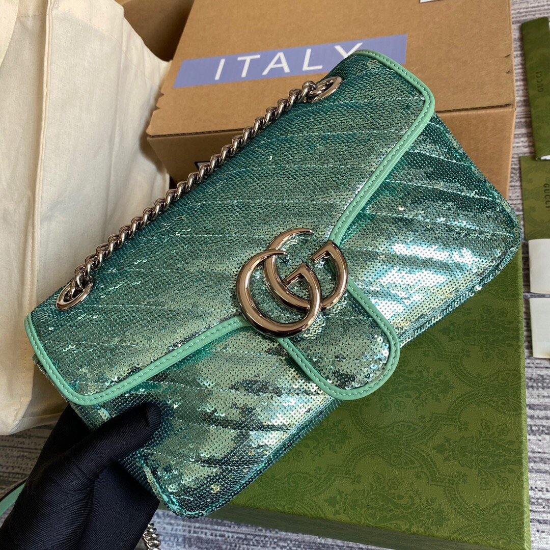 Gucci 443497 GG Marmont Matelass¨¦ shoulder Sequin Bag Green - luxibagsmall