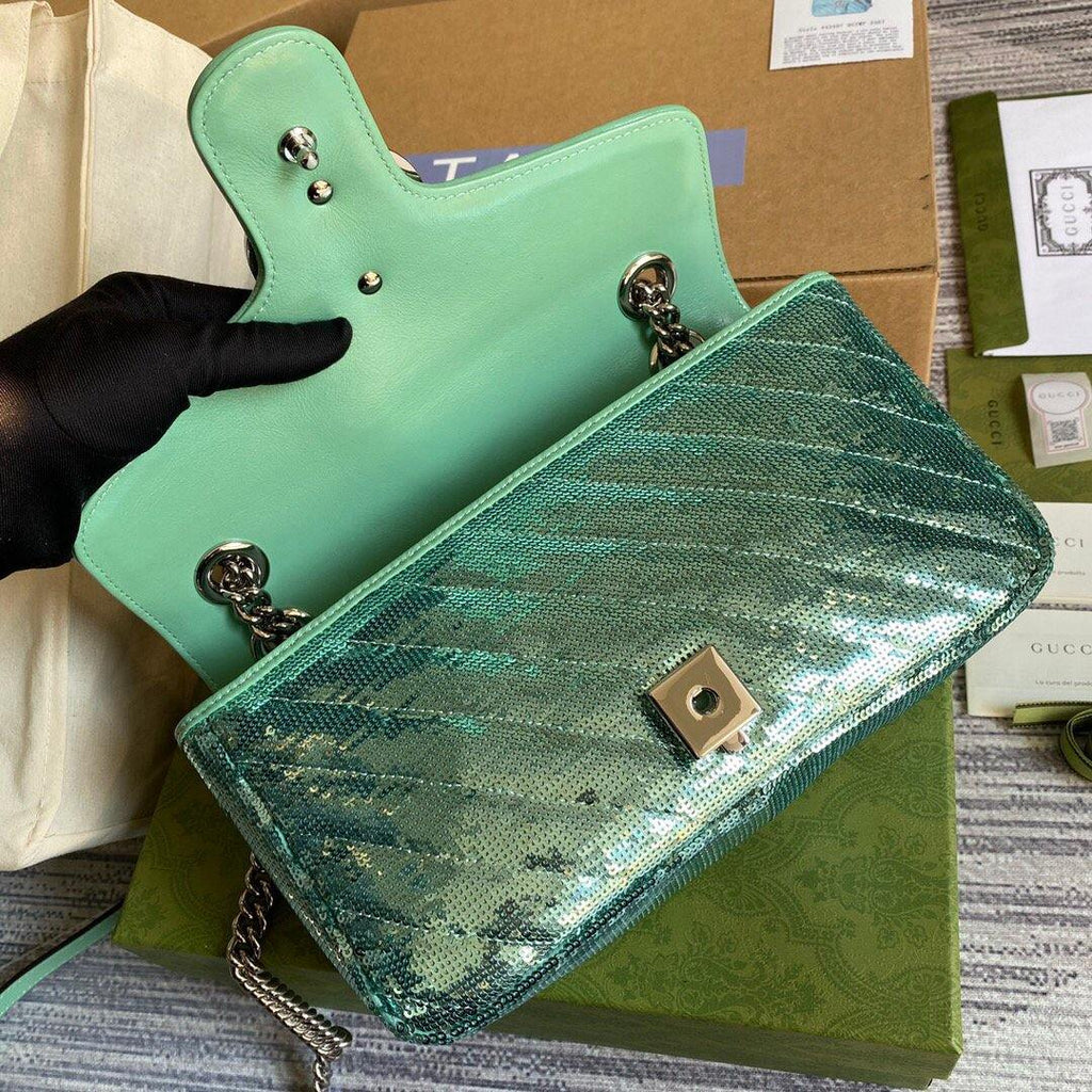 Gucci 443497 GG Marmont Matelass¨¦ shoulder Sequin Bag Green - luxibagsmall