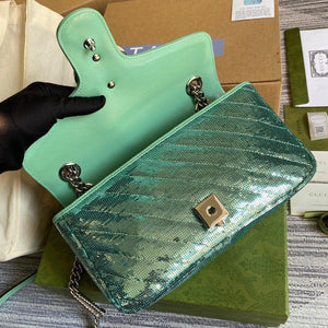 Gucci 443497 GG Marmont Matelass¨¦ shoulder Sequin Bag Green - luxibagsmall