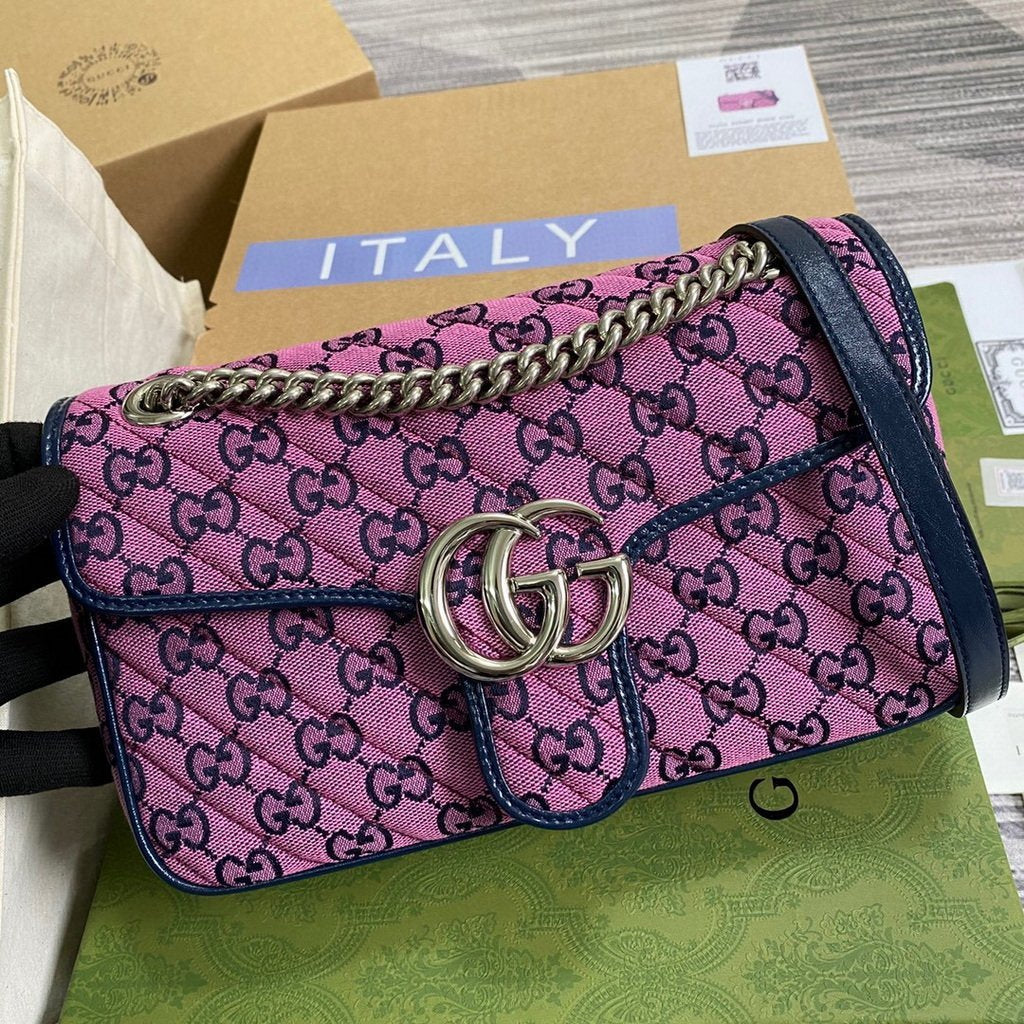 Gucci 443497 GG Marmont Multicolour Small Shoulder Bag Purple - luxibagsmall