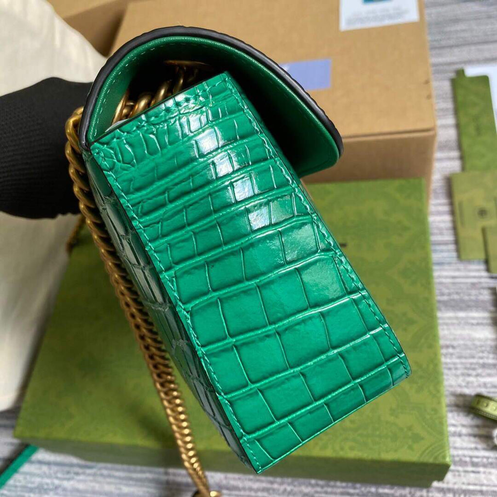 Gucci 443497 GG Marmont Small Crocodile Pattern Matelass¨¦ Shoulder Bag Green - luxibagsmall