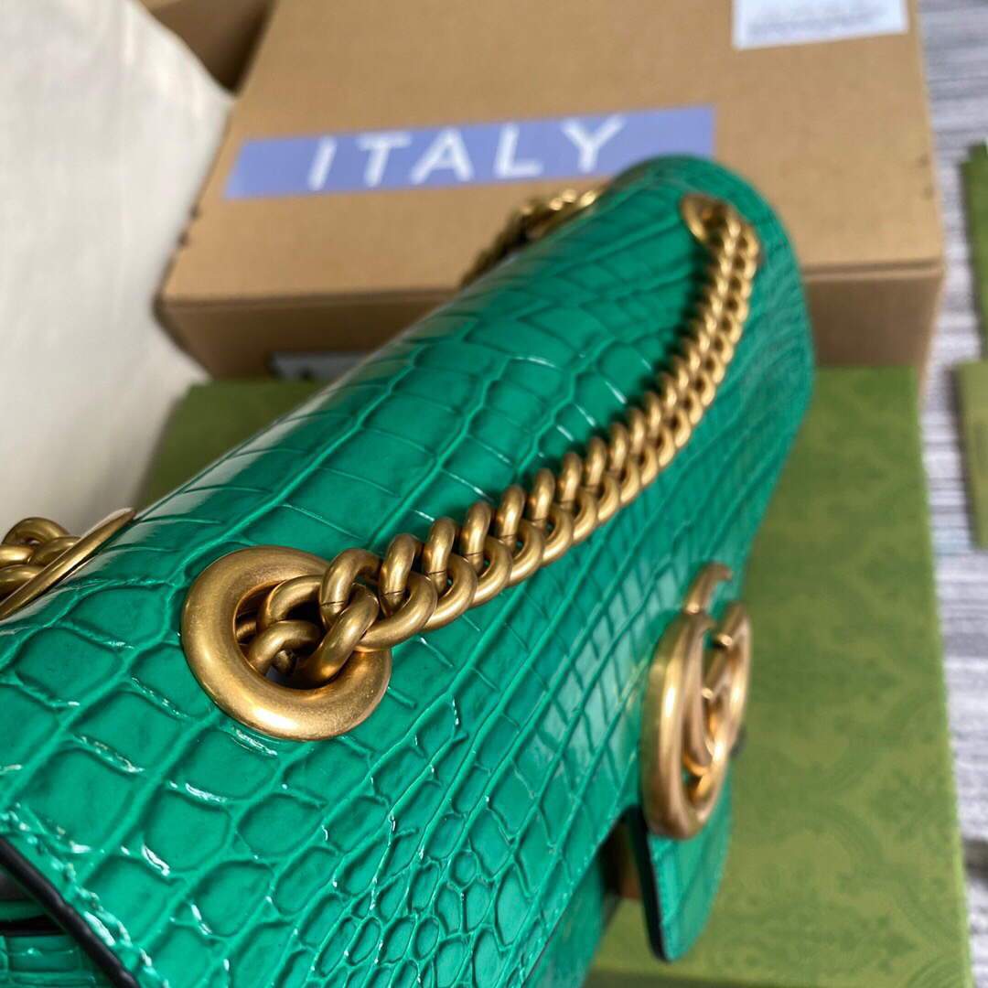 Gucci 443497 GG Marmont Small Crocodile Pattern Matelass¨¦ Shoulder Bag Green - luxibagsmall