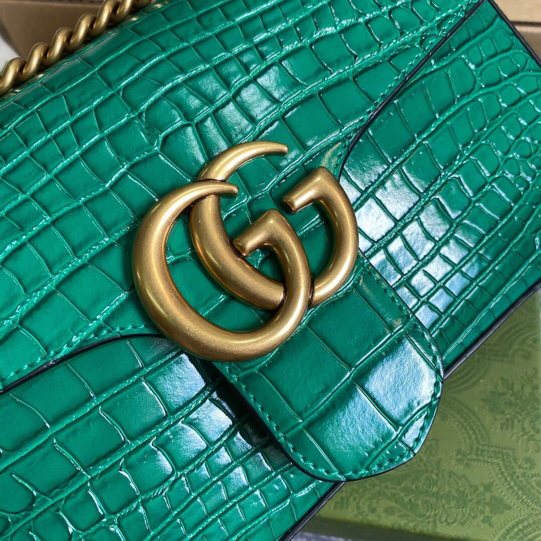 Gucci 443497 GG Marmont Small Crocodile Pattern Matelass¨¦ Shoulder Bag Green - luxibagsmall