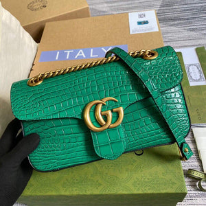 Gucci 443497 GG Marmont Small Crocodile Pattern Matelass¨¦ Shoulder Bag Green - luxibagsmall
