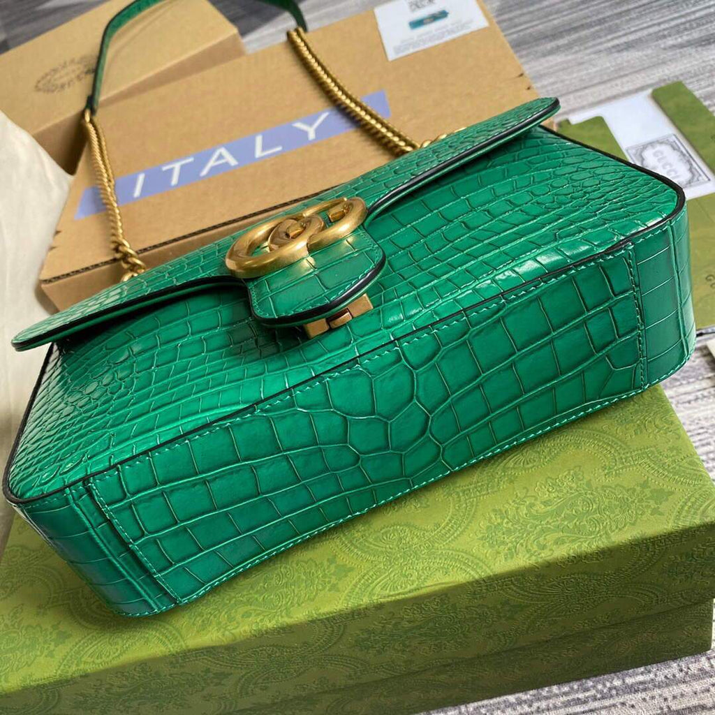 Gucci 443497 GG Marmont Small Crocodile Pattern Matelass¨¦ Shoulder Bag Green - luxibagsmall