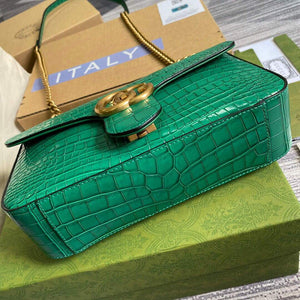 Gucci 443497 GG Marmont Small Crocodile Pattern Matelass¨¦ Shoulder Bag Green - luxibagsmall