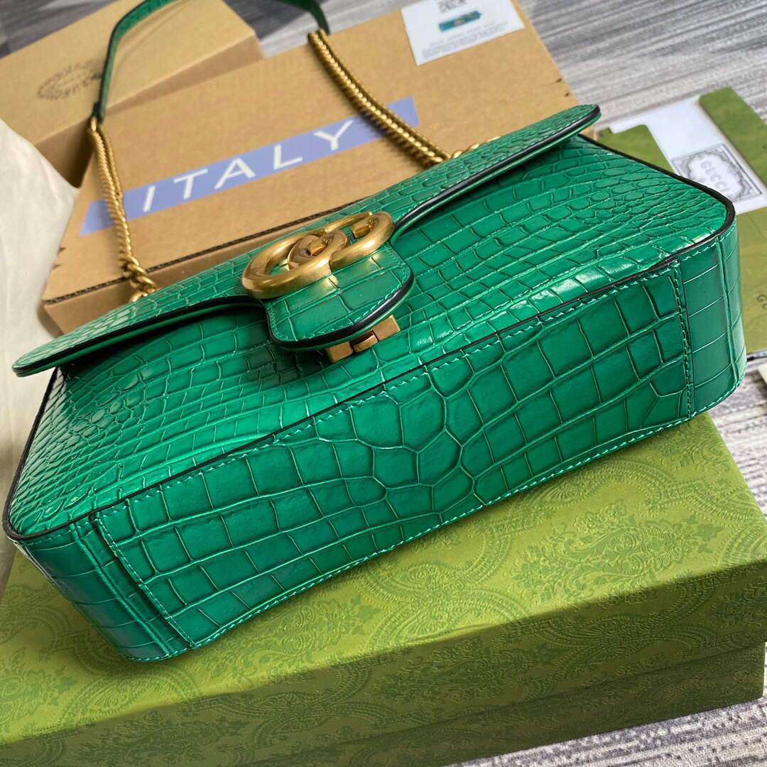 Gucci 443497 GG Marmont Small Crocodile Pattern Matelass¨¦ Shoulder Bag Green - luxibagsmall