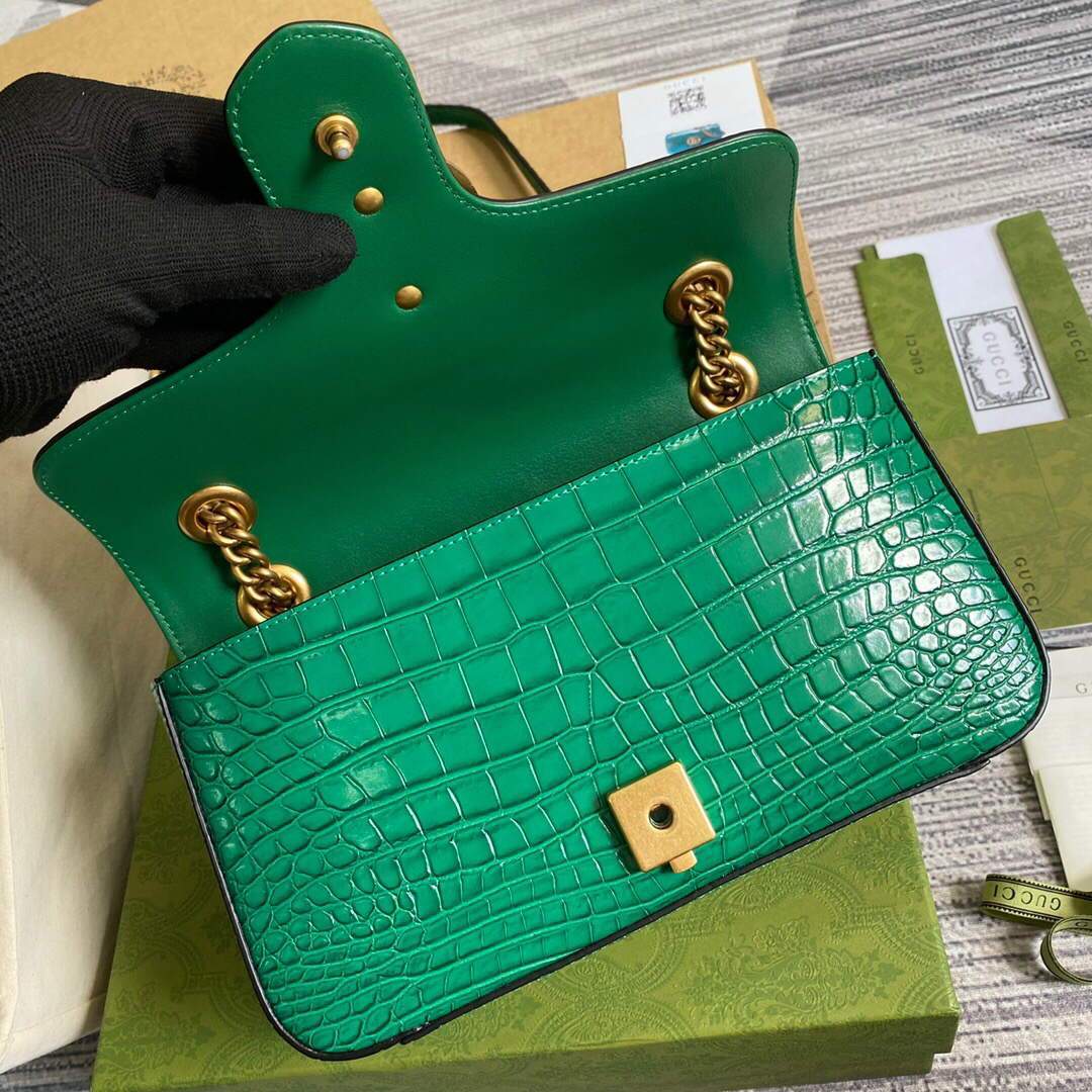 Gucci 443497 GG Marmont Small Crocodile Pattern Matelass¨¦ Shoulder Bag Green - luxibagsmall